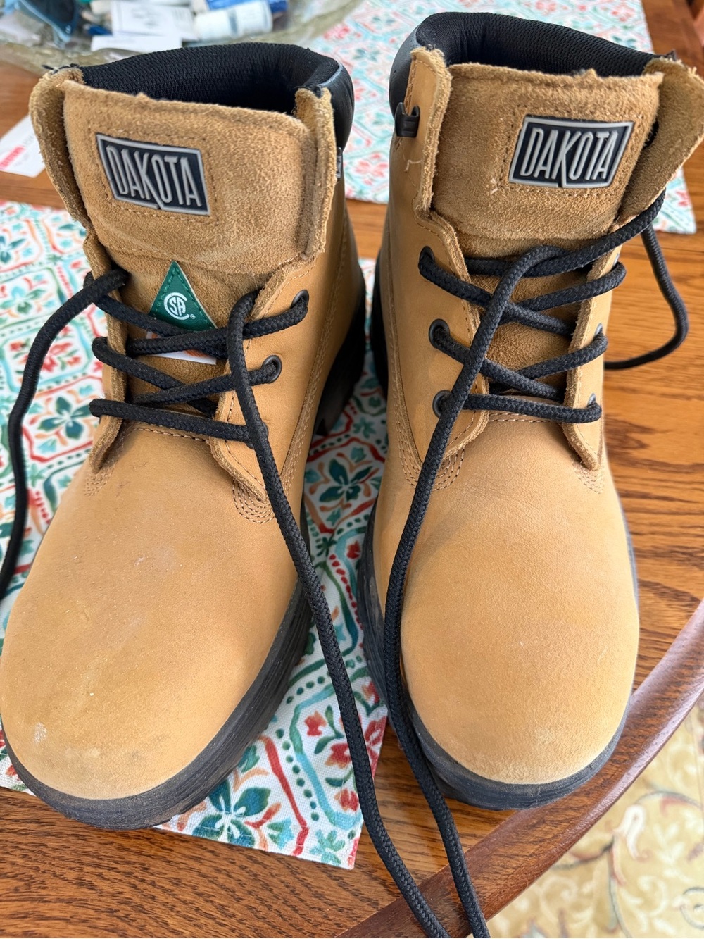 Dakota Women's Tan Work Boots with Black Laces